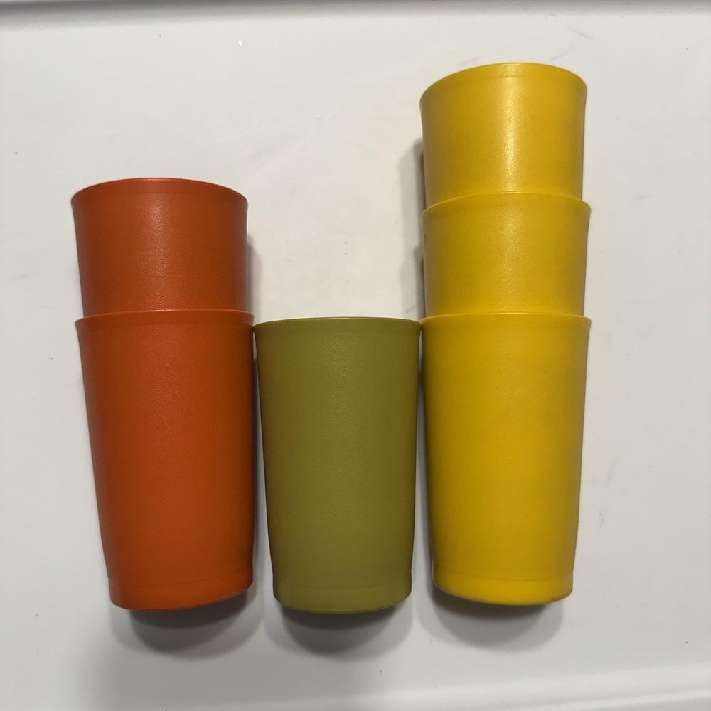 7 Vintage Tupperware 6 oz Juice Tumblers #1251 Harvest Colors Cups Multi Color